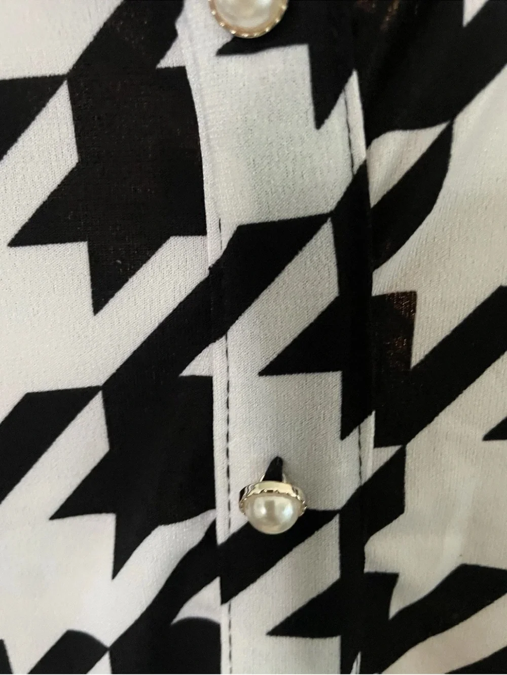 Black & White Houndstooth Embellished Pearl & Rhinestone Button-Down  size L NWT